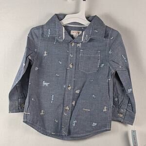 Cat & Jack Dress‎ Shirt Boys Dog Print Button Down Toddler Blue 2T Pocket
